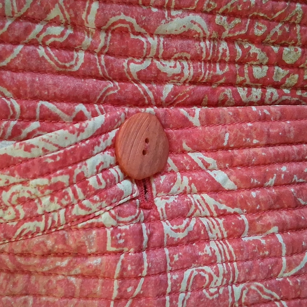 Sigrid Olsen 100% Silk Cream Coral Batik Lightweight Quilted Jacket Size Large - Picture 3 of 8